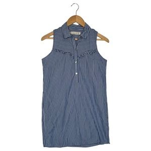 Abercrombie Fitch Dress Womens XS Sleeveless Striped Ruffle Henley Western Blue